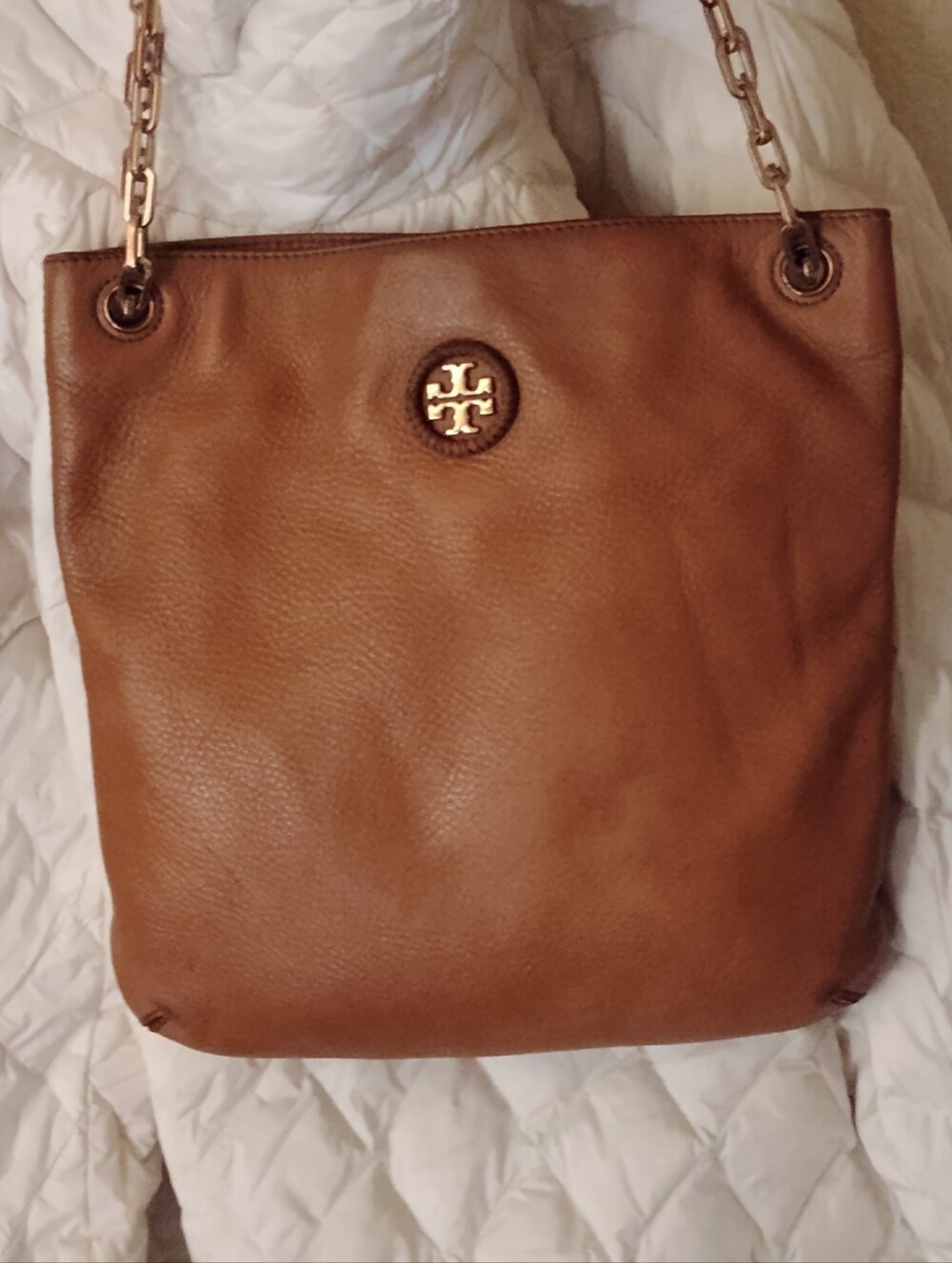 Tory Burch Cognac Leather Shoulder Bag with Chain Handles - Picture 6 of 6